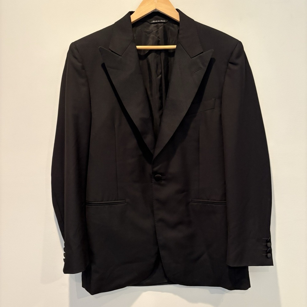 Canali Tuxedo Jacket Blazer Men 38R (EU 48) Black Wool Peak Lapel Italy